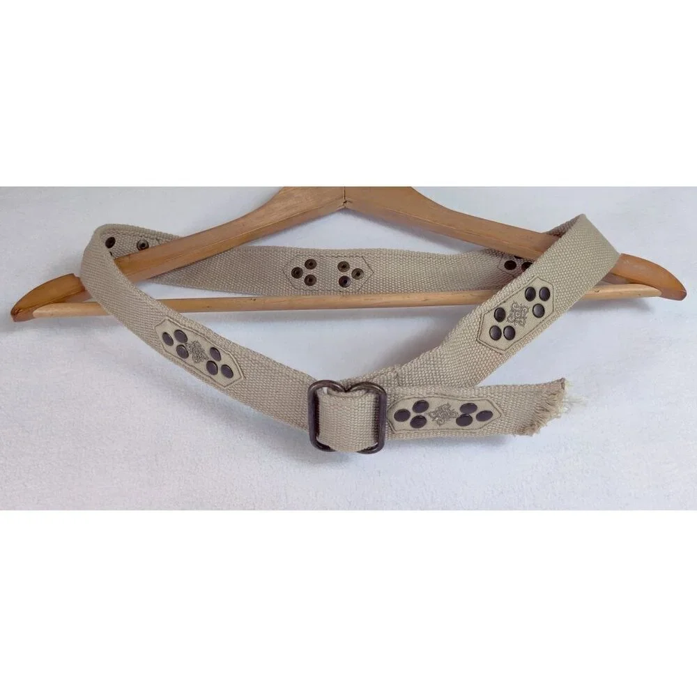 Canvas Belt Tan Brass Studs Buckle Boho Renaissance Adjustable Cottage Hippie